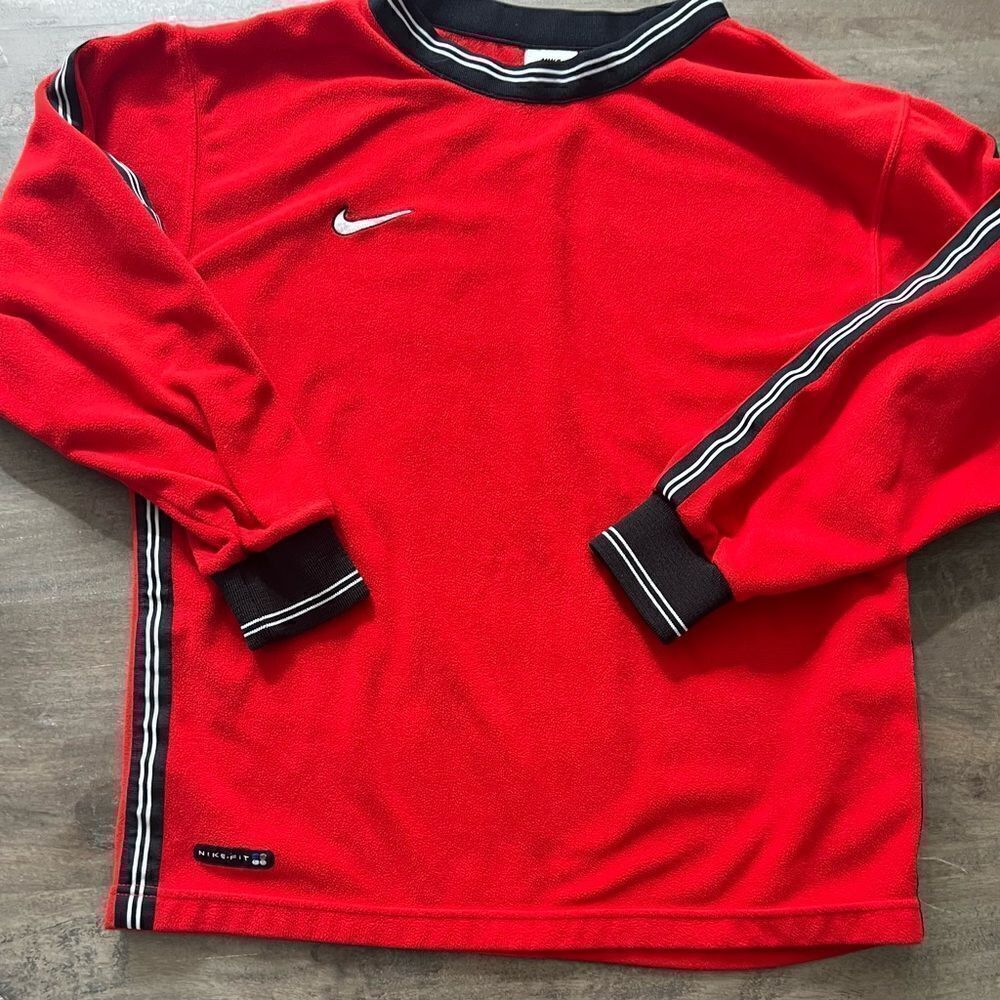 Vintage Y2K Nike mini swoosh Red Fleece Crewneck w black trim. Size L 14